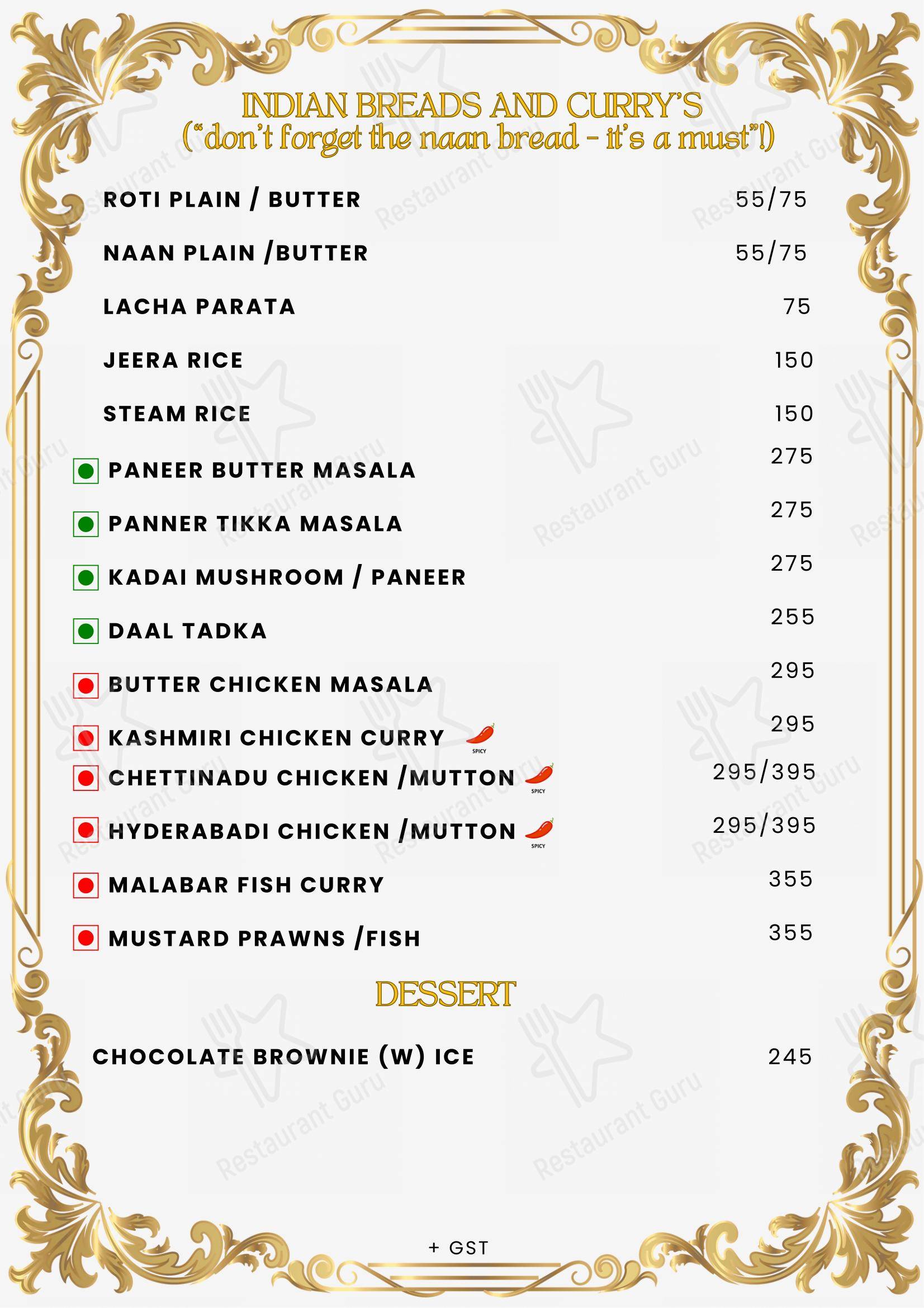 Menu for the Heist Nightlife pub & bar