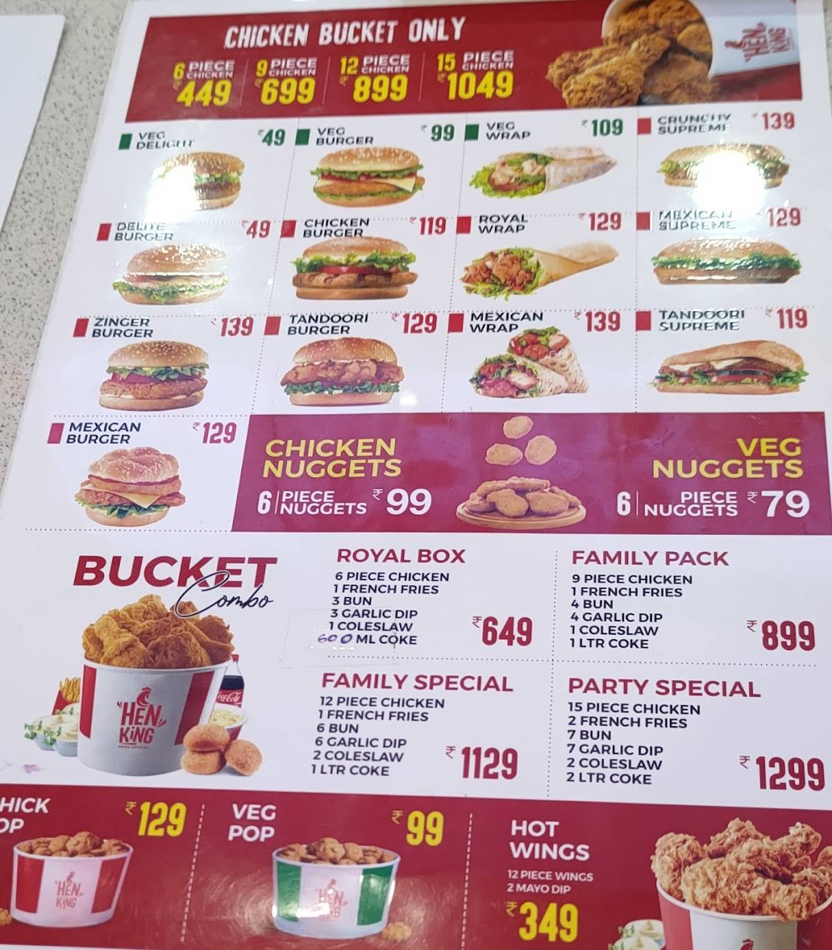 HenKing Fried Chicken menu