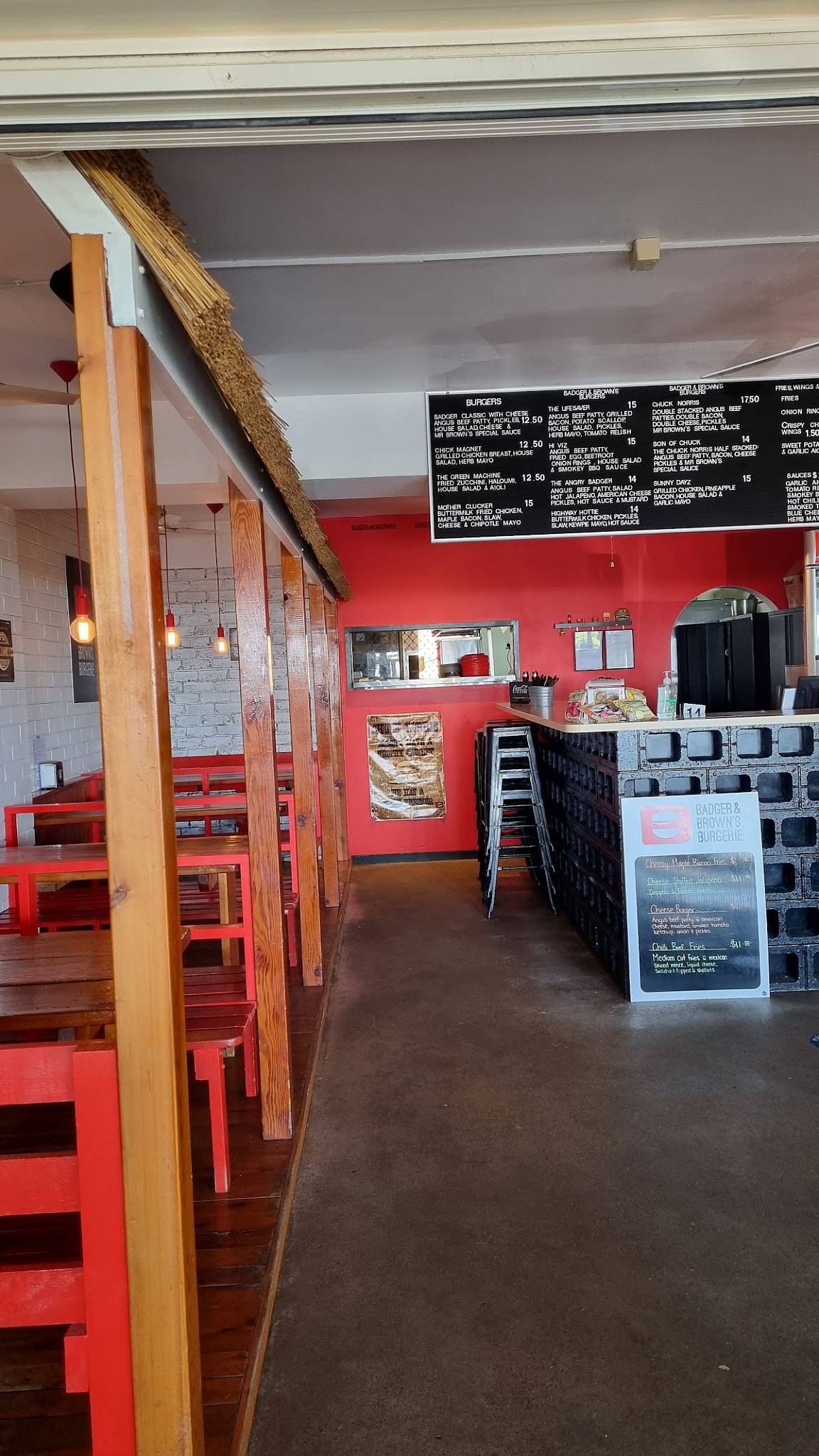 Menu at Badger & Brown's Burgerie fast food, Hervey Bay