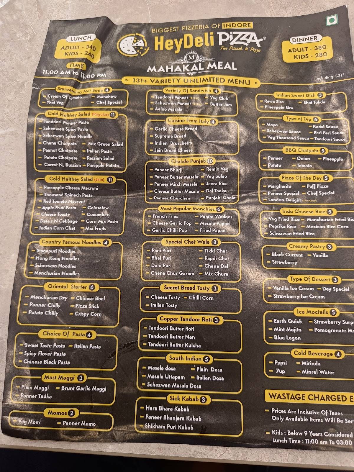 Menu at Heydeli Pizza, Indore