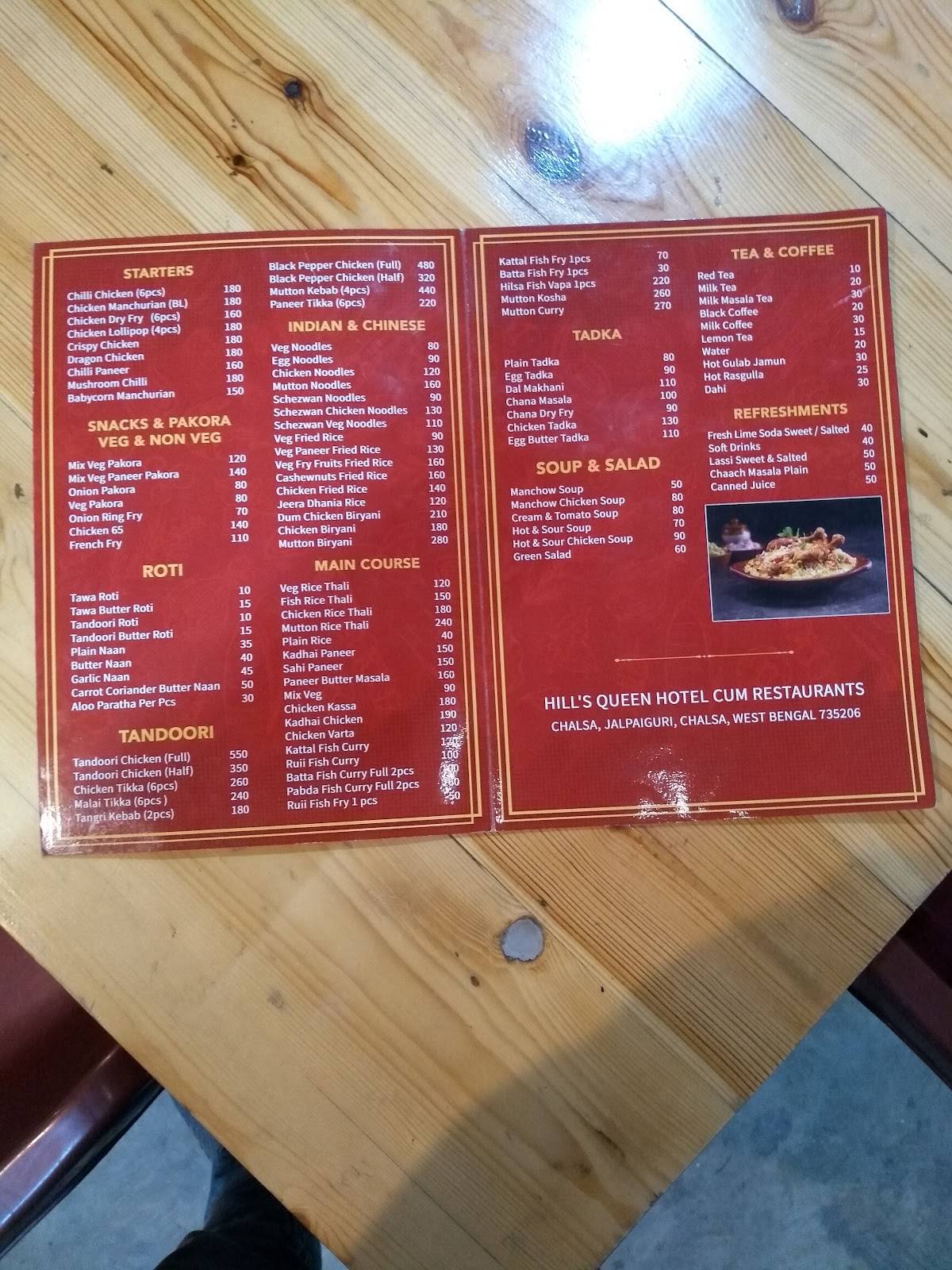Hill's Queen Hotel cum Restaurant menu