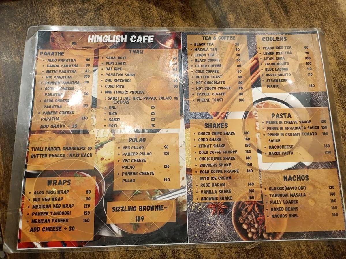 Hinglish Cafe and House of cakes menu
