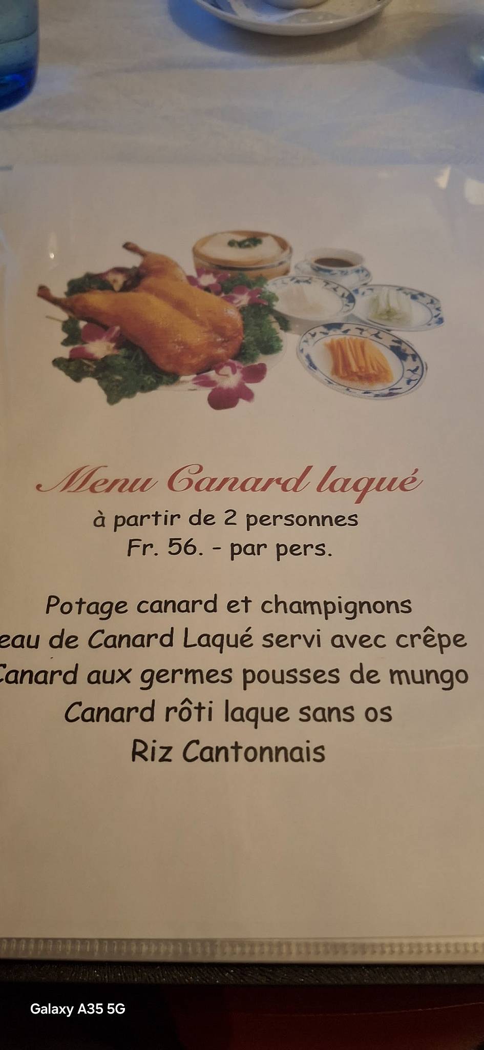 Menu de Hong-Sheng