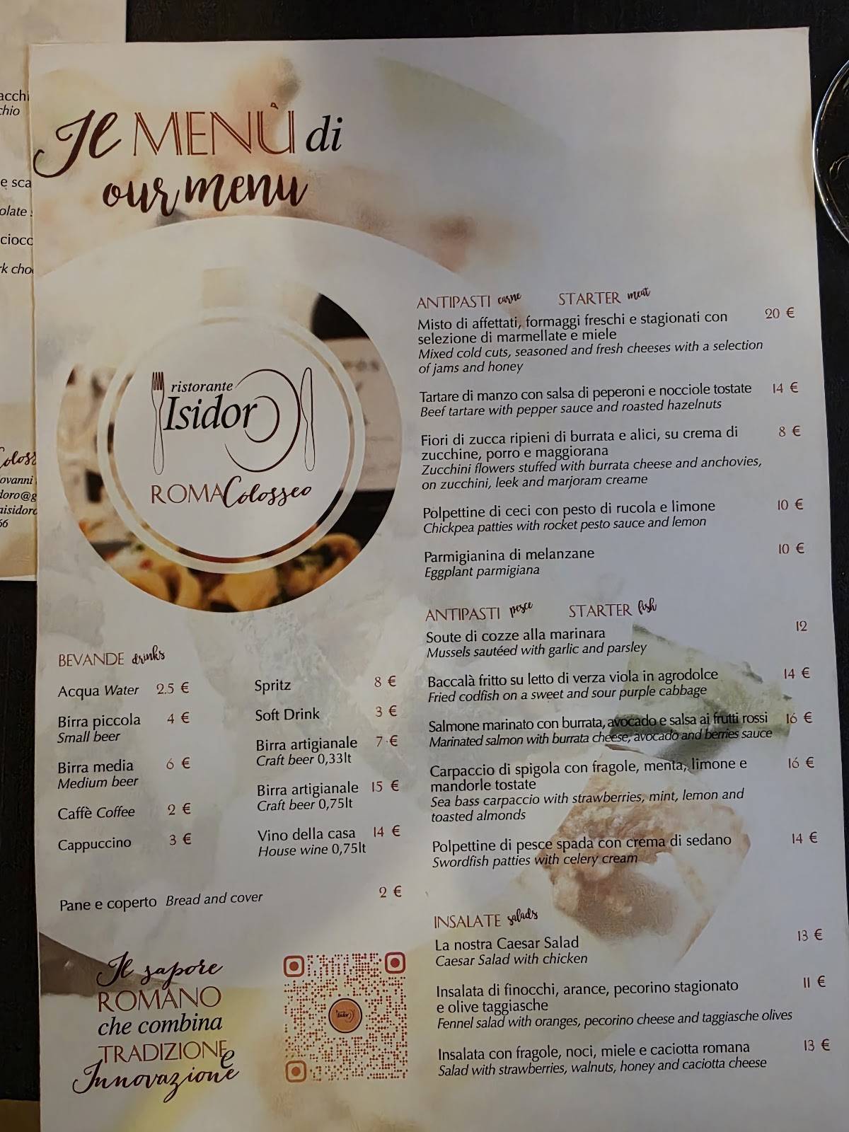 Menu di Hostaria Isidoro 