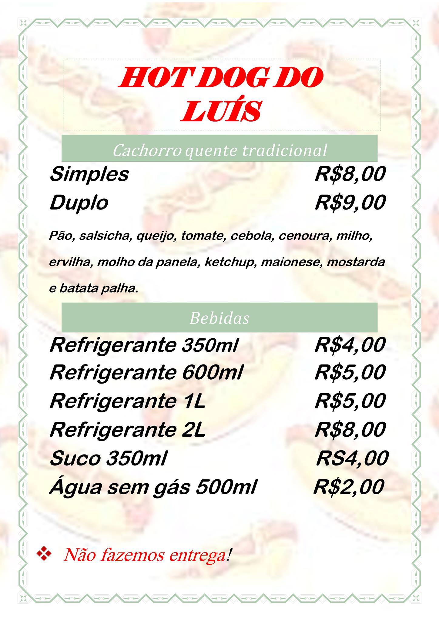 Hot Dog Do Luis cardápio