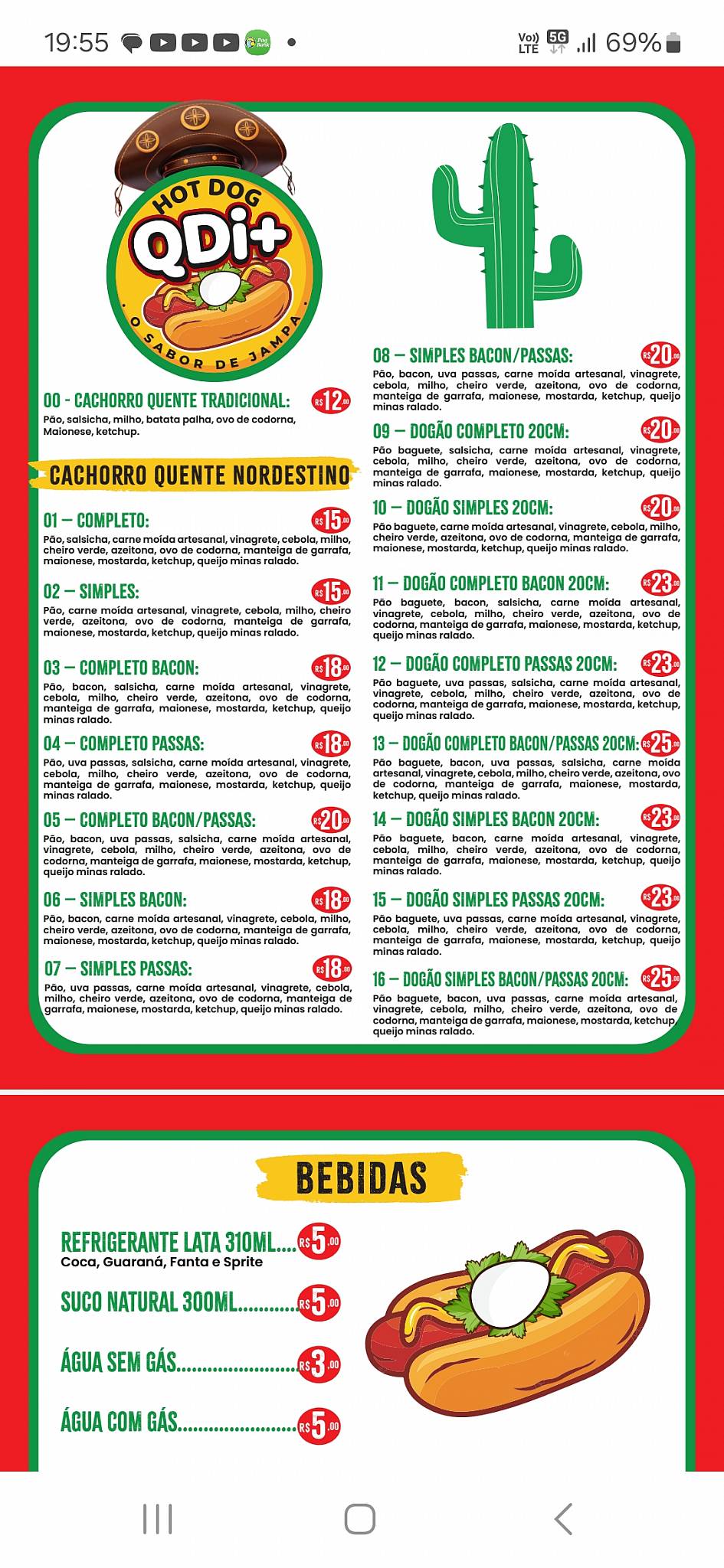 Hot Dog QDi+ cardápio