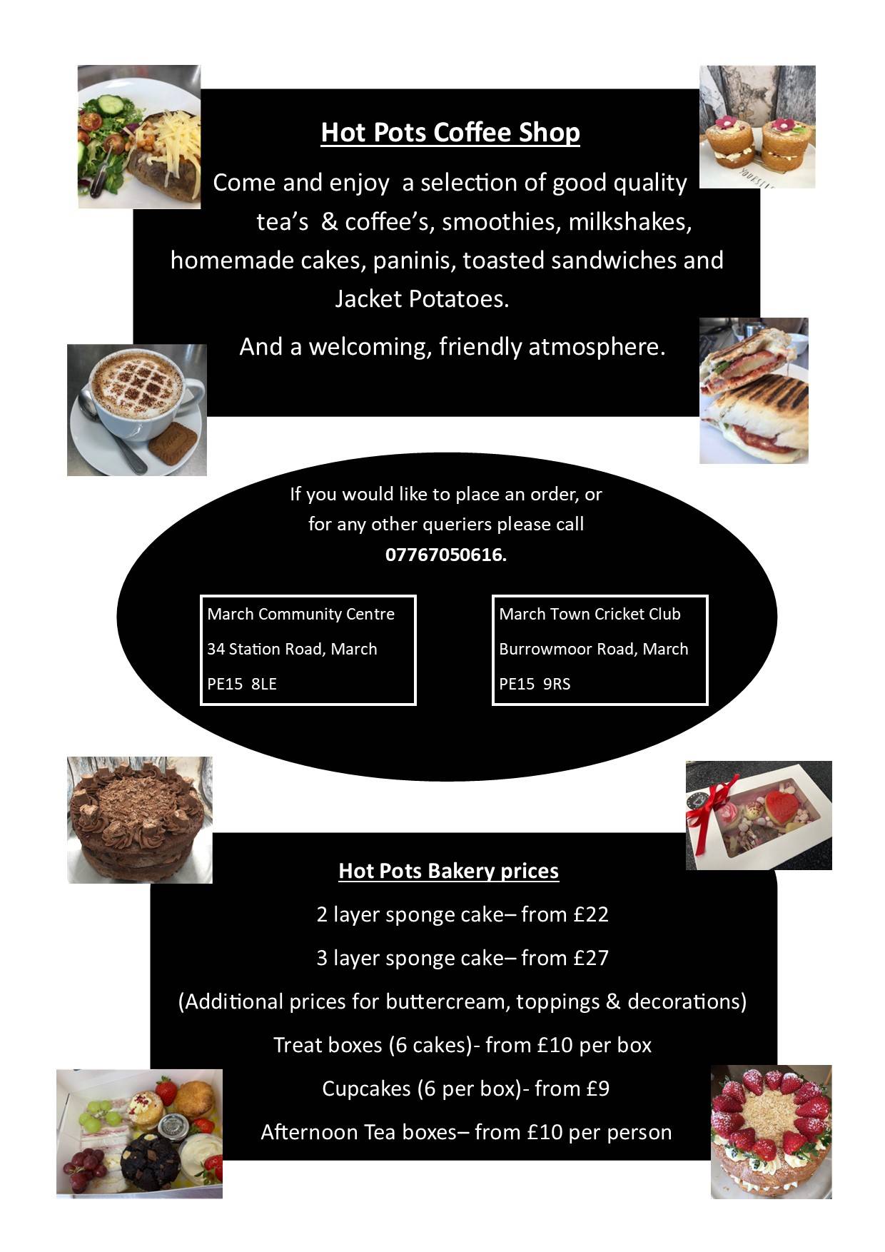 Menu at Hot Pots Coffee Shop & Bakery Cambridgeshire, March
