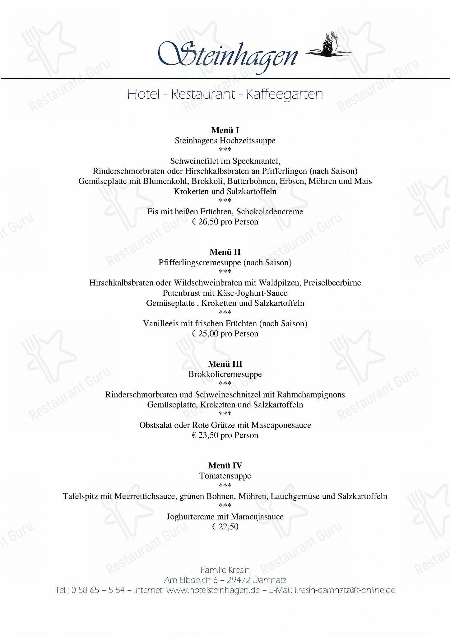 Speisekarte von Steinhagen Hotel - Restaurant - Kaffeegarten, Damnatz
