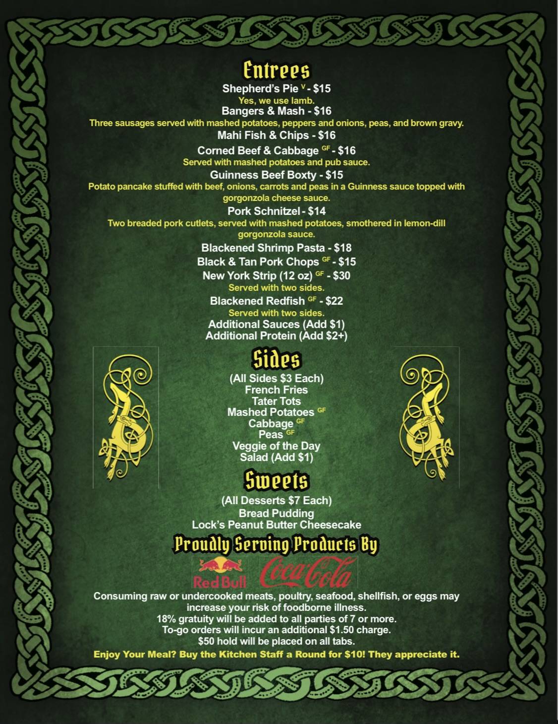 Menu at House of Henry Irish Pub and Restaurant, Panama City