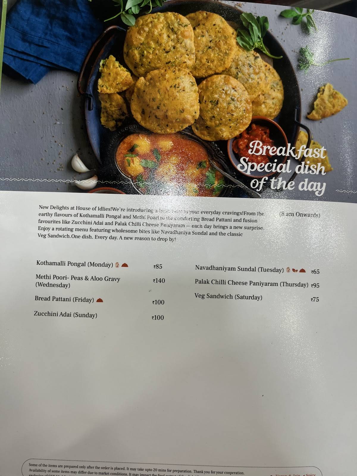 House of Idlies menu