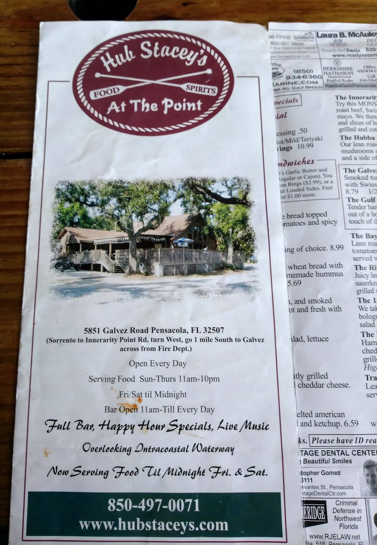 Menu at Hub Stacey's at The Point pub & bar, Perdido Key