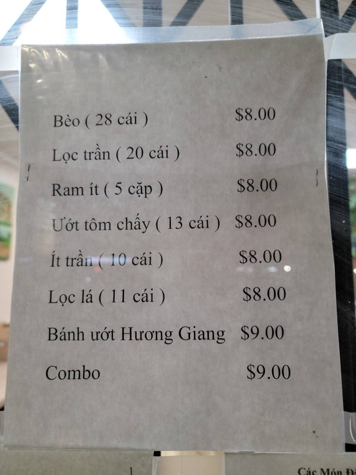 Menu at Hương Giang Food To Go restaurant, Garden Grove