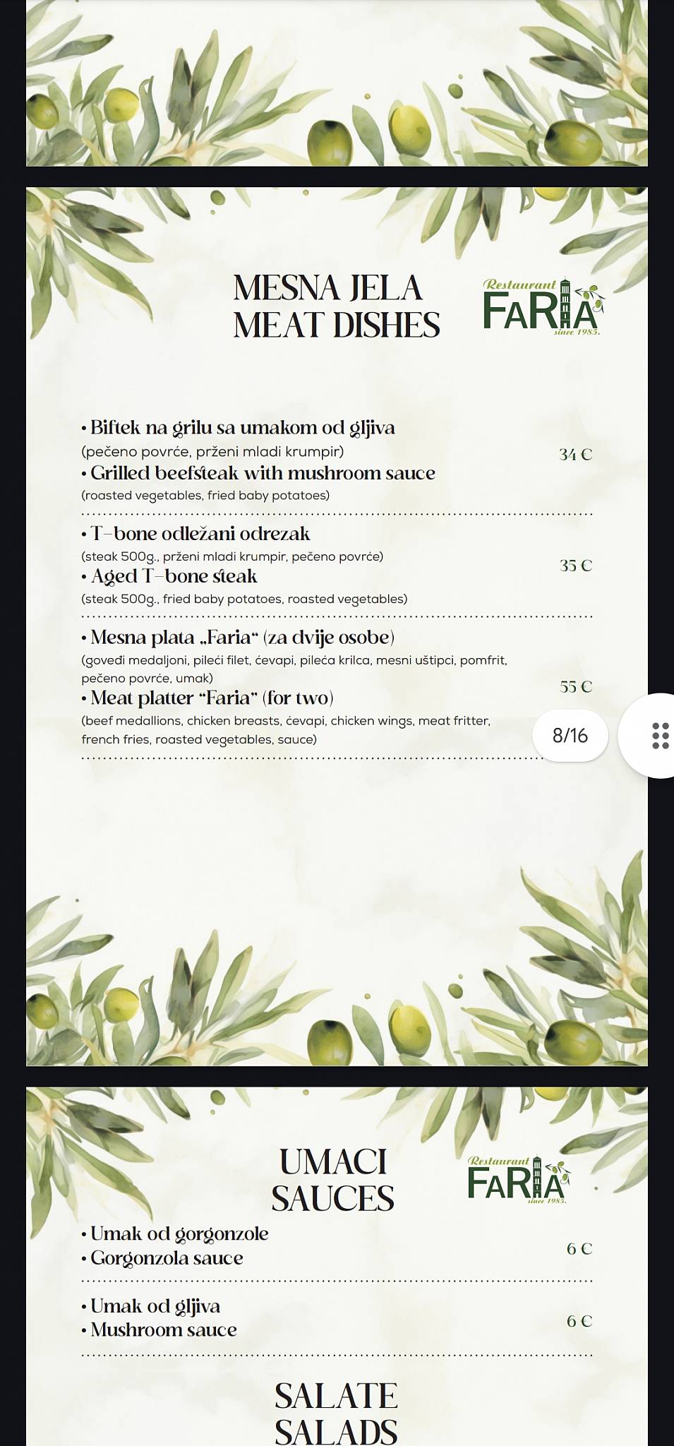 Menu di Restaurant Faria 