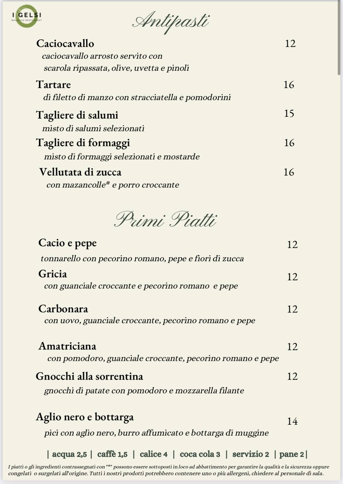 Menu di I GELSI - Maneggio Restaurant 