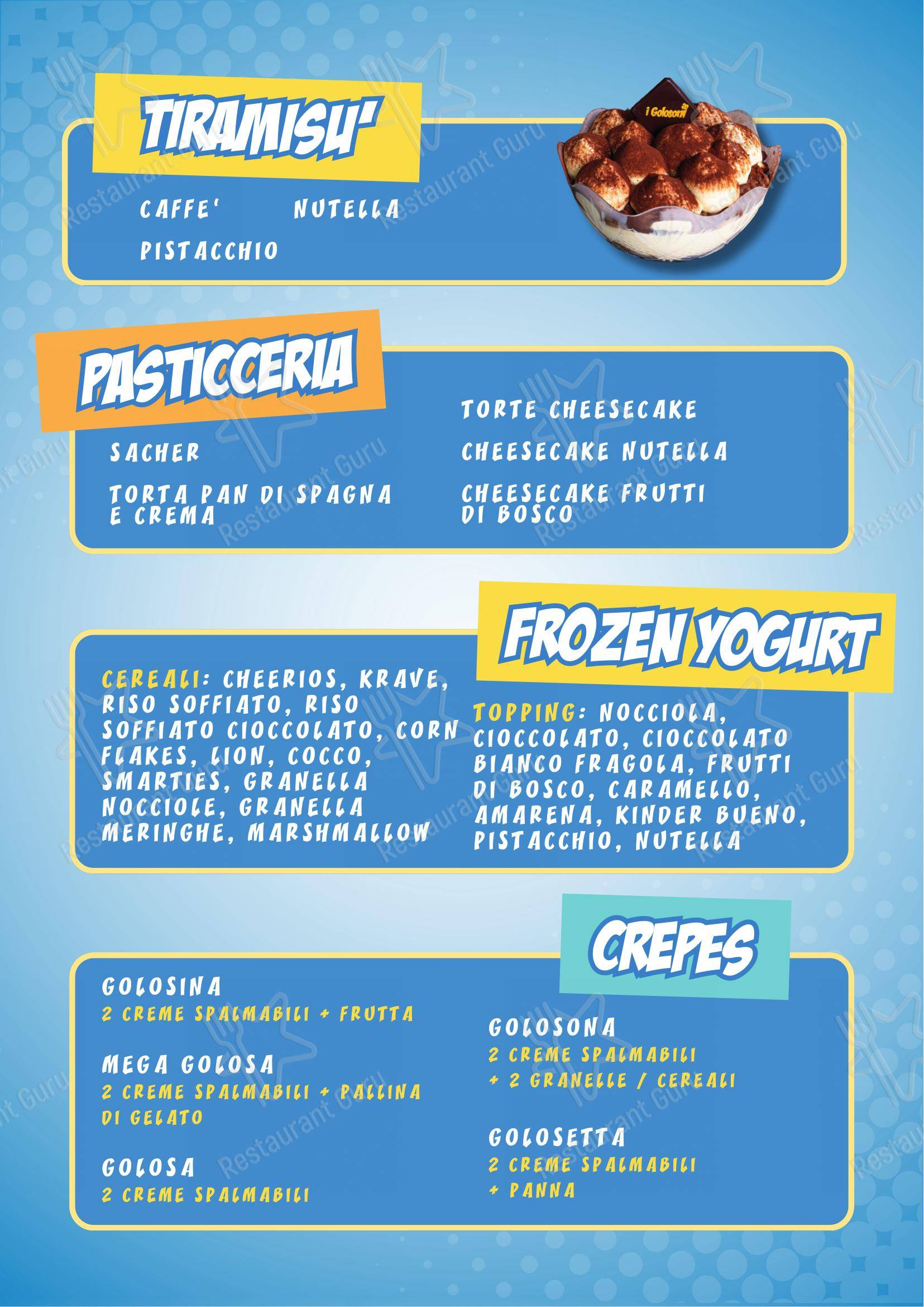 Menu di I Golosoni gelateria Garbatella - Menu