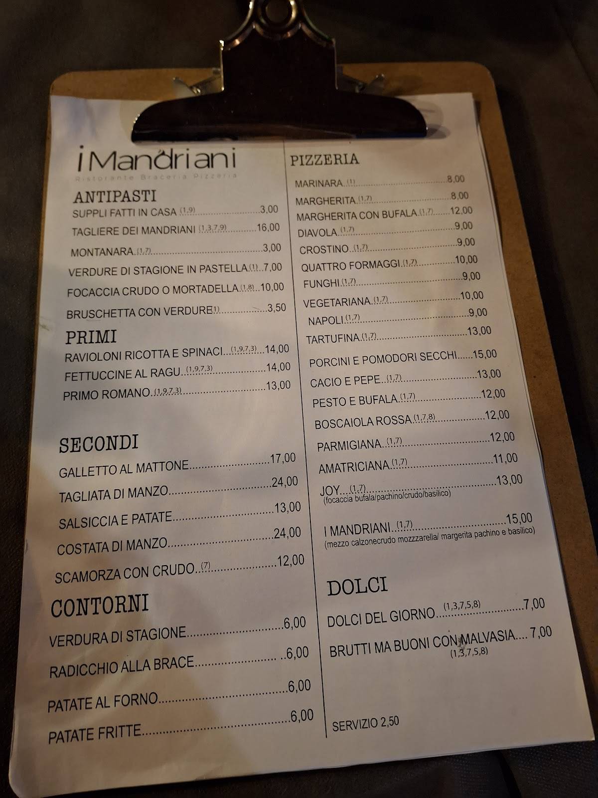Menu di I Mandriani 