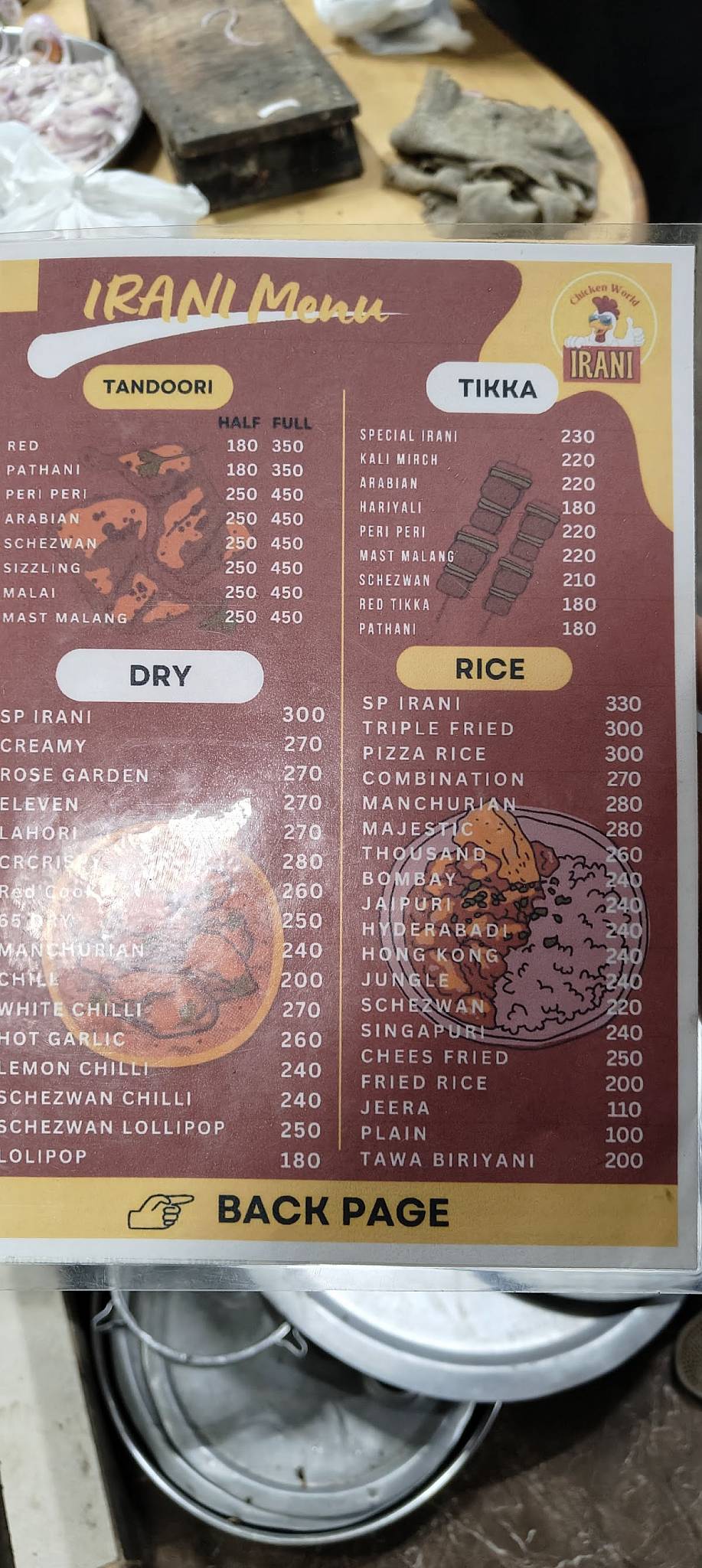 IRANI CHICKEN WORLD menu