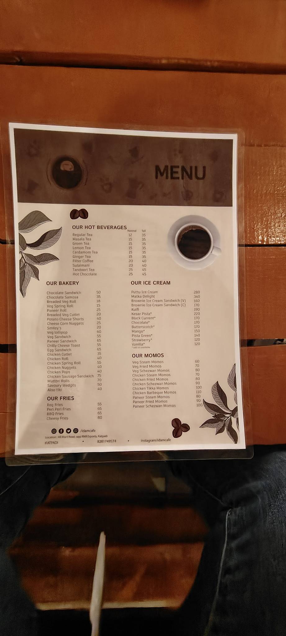 Idam Cafe menu