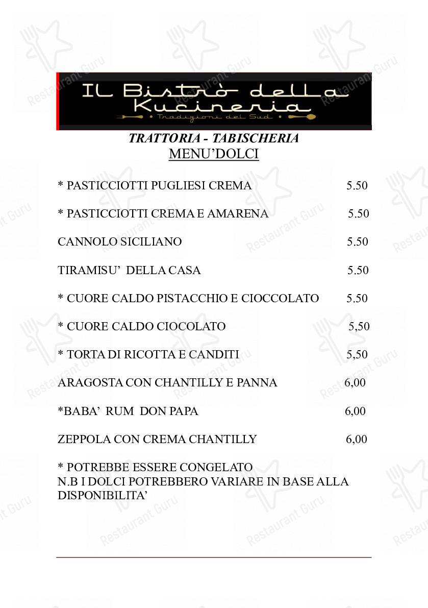 Menu di Il BISTRO’ DELLA KUCINERIA - pasti e bevande