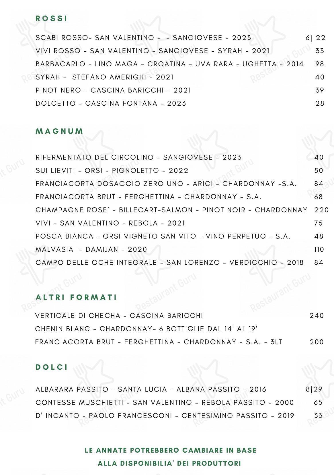 菜单 per Il Circolino ristorante