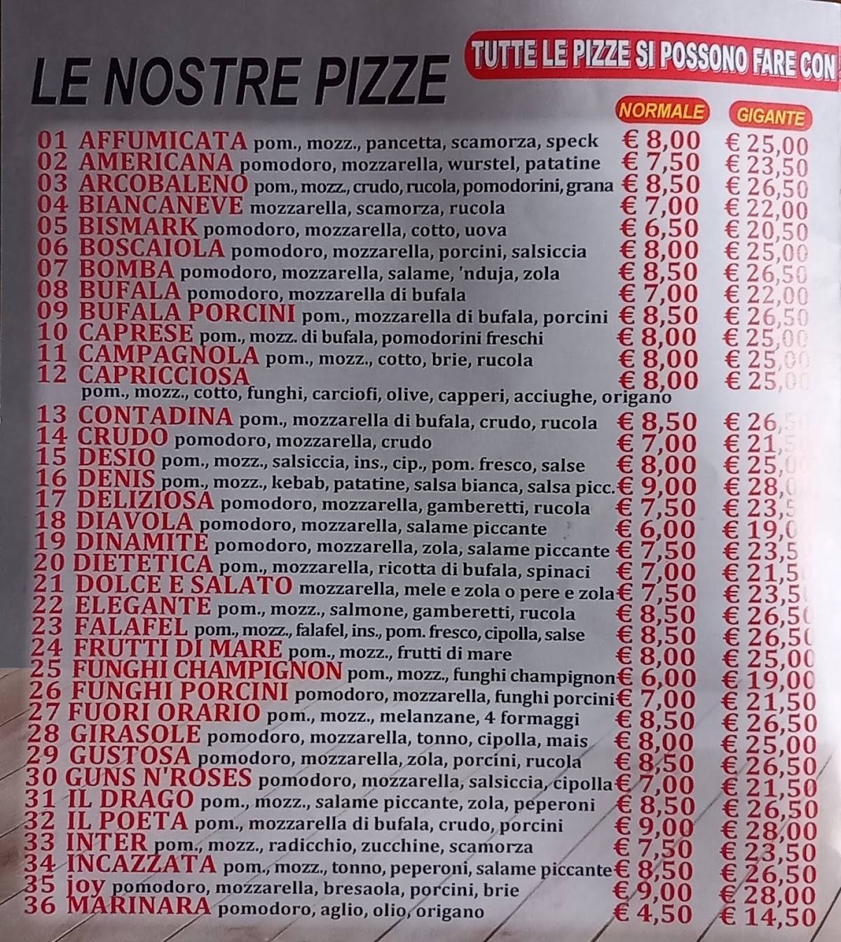 Menu di Il Poeta 