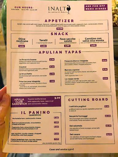 Menu di In alto vineria 
