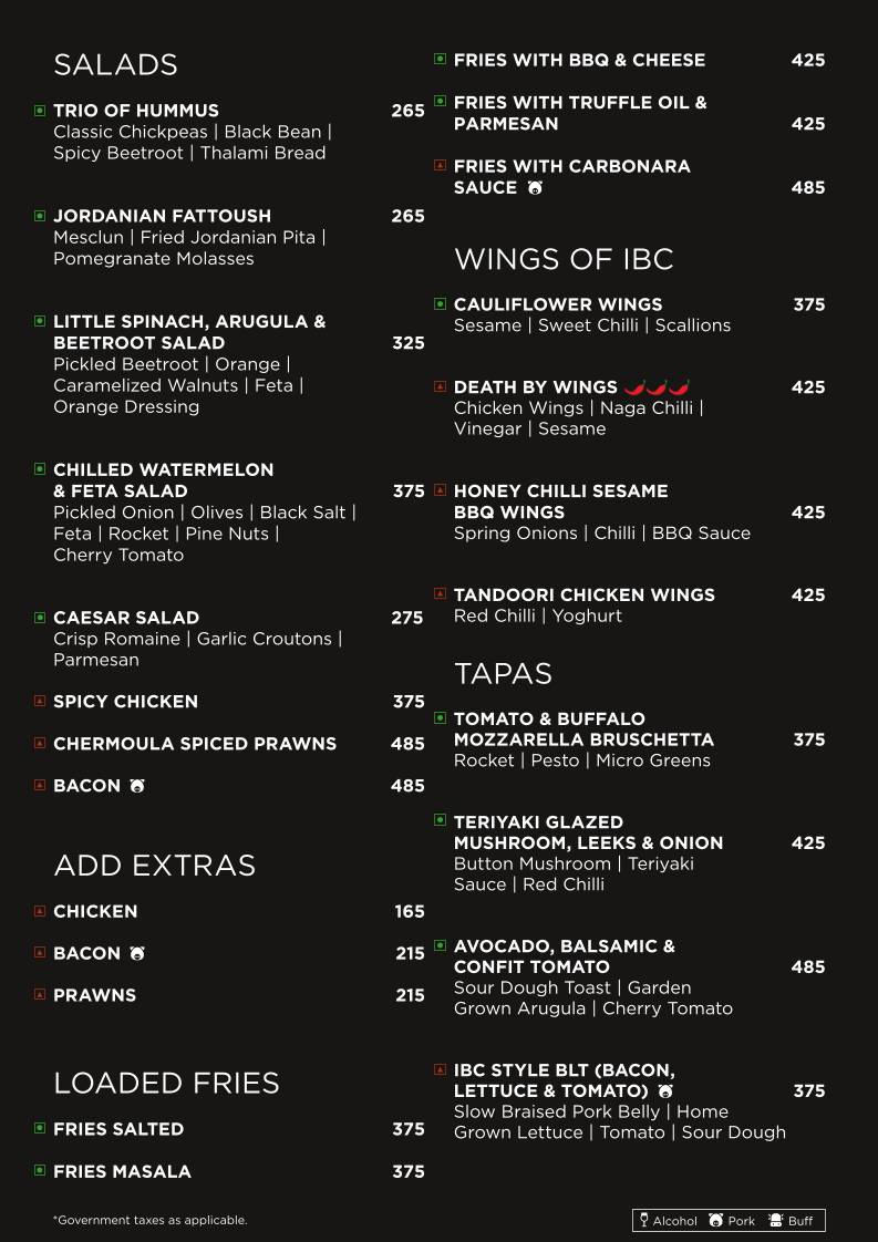 Independence Brewing Company - Kalyani Nagar menu