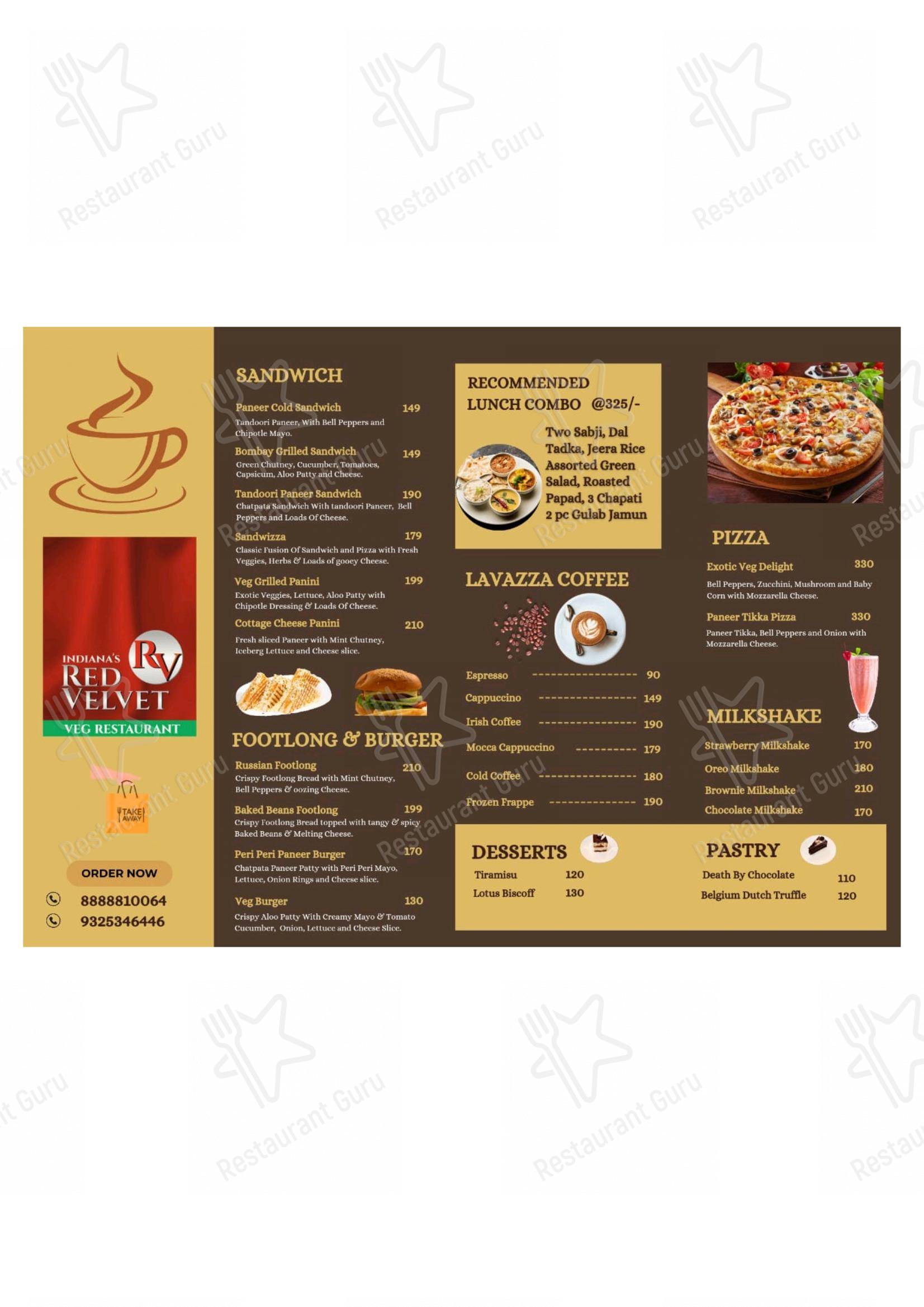 Indiana's Red Velvet Veg Restaurant in Aurangabad - Menu