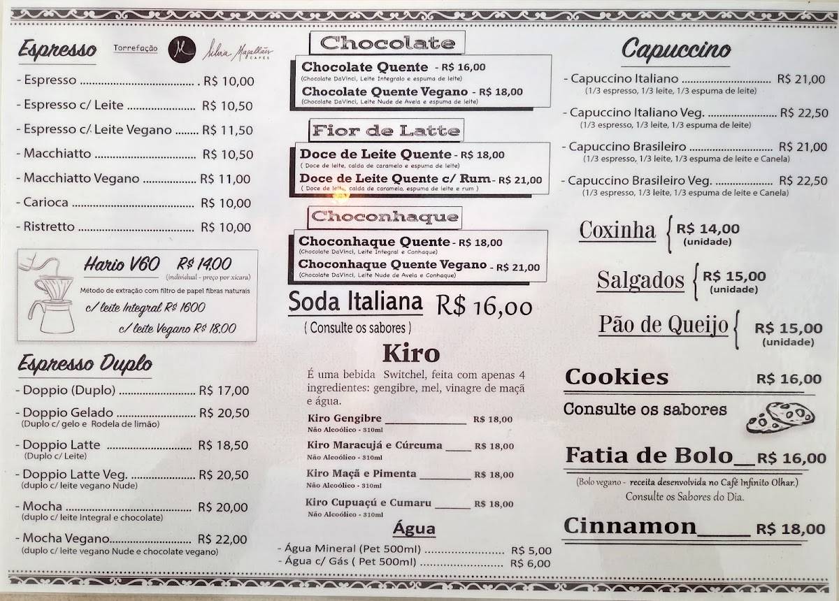 Infinito Olhar Café cardápio