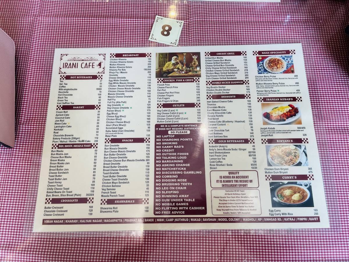 Irani Cafe - Baner menu