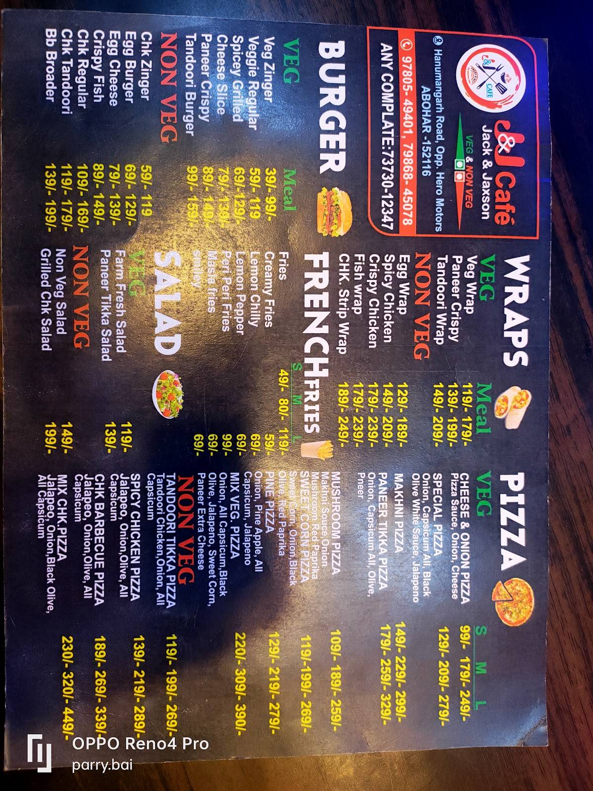 JJ Cafe menu