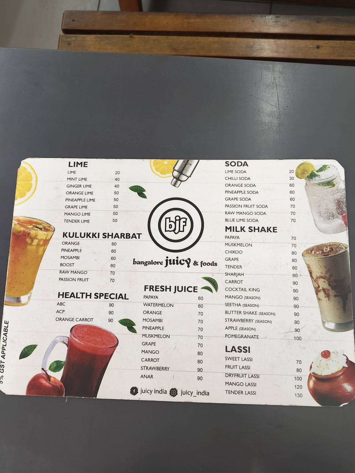 Bangalore JUICY & foods menu