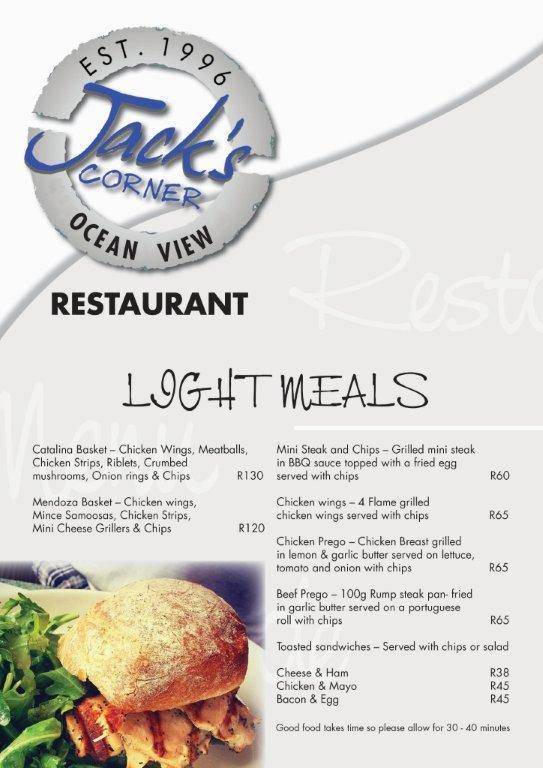 Menu at Jack's Corner Ocean View restaurant, Richards Bay, 1 Jacks