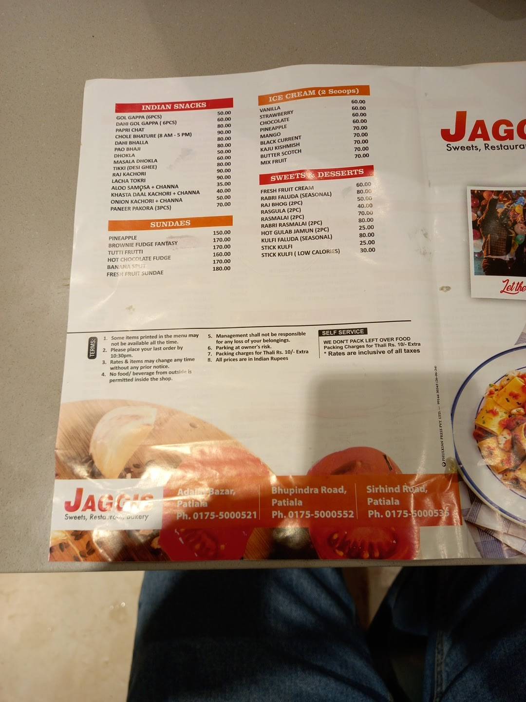 Jaggi Sweets menu