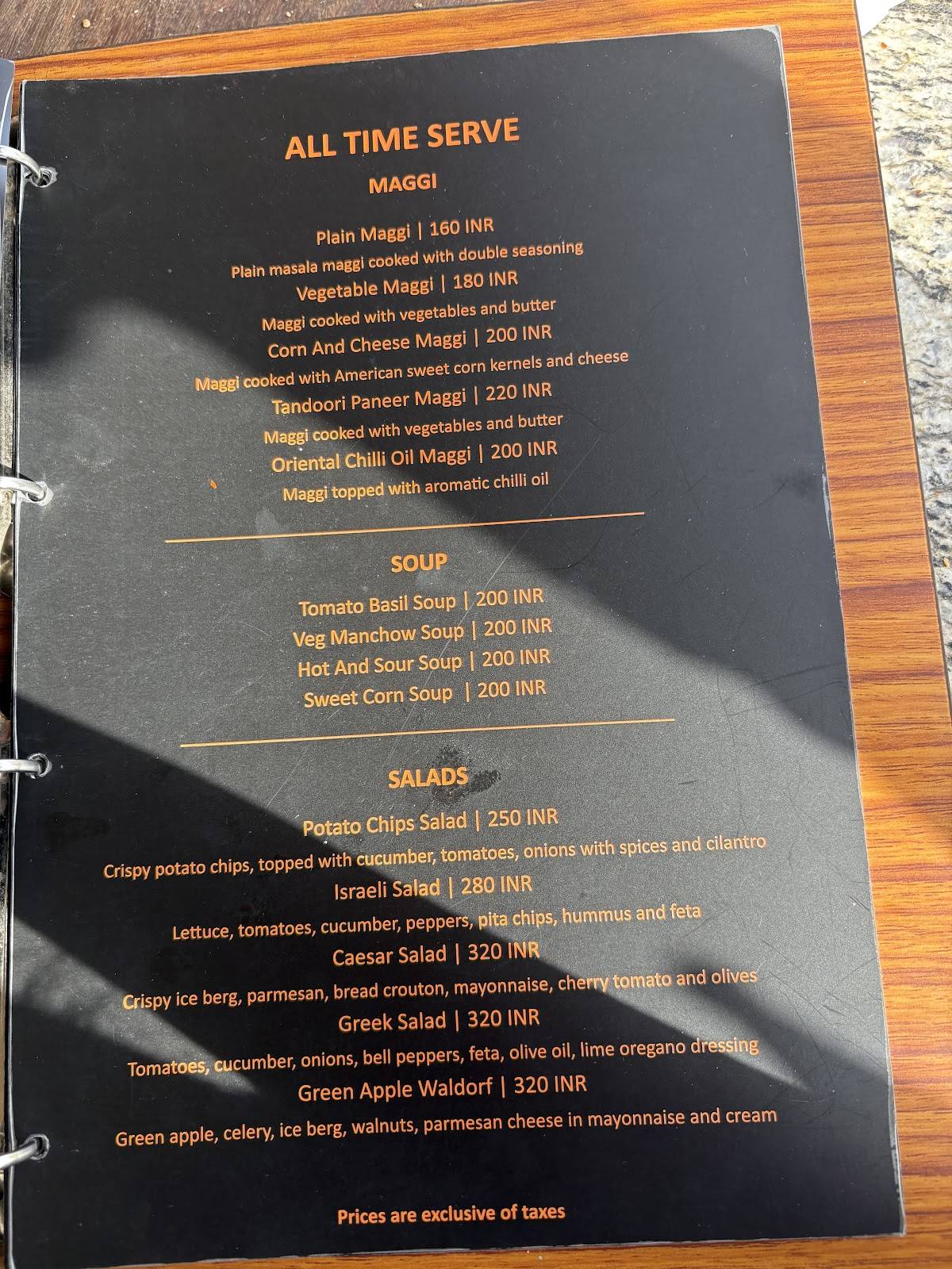 GARH the rooftop cafe menu