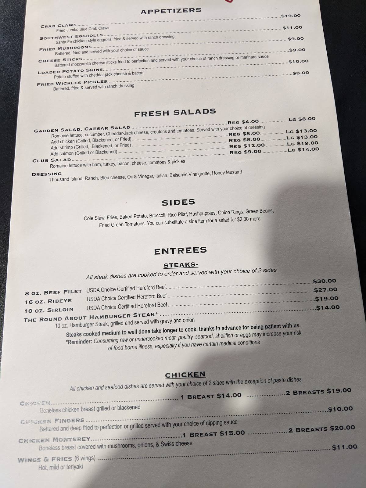 Menu at Jake's Restaurant, Alexander City