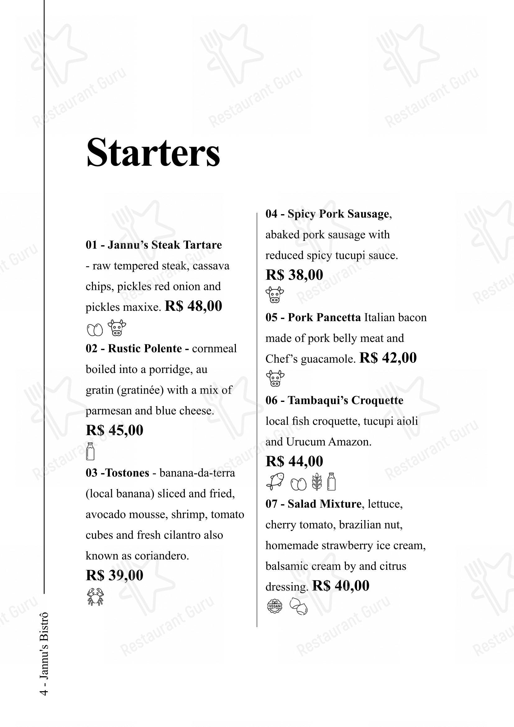 Menu bar para Jannu's Bistrô restaurante