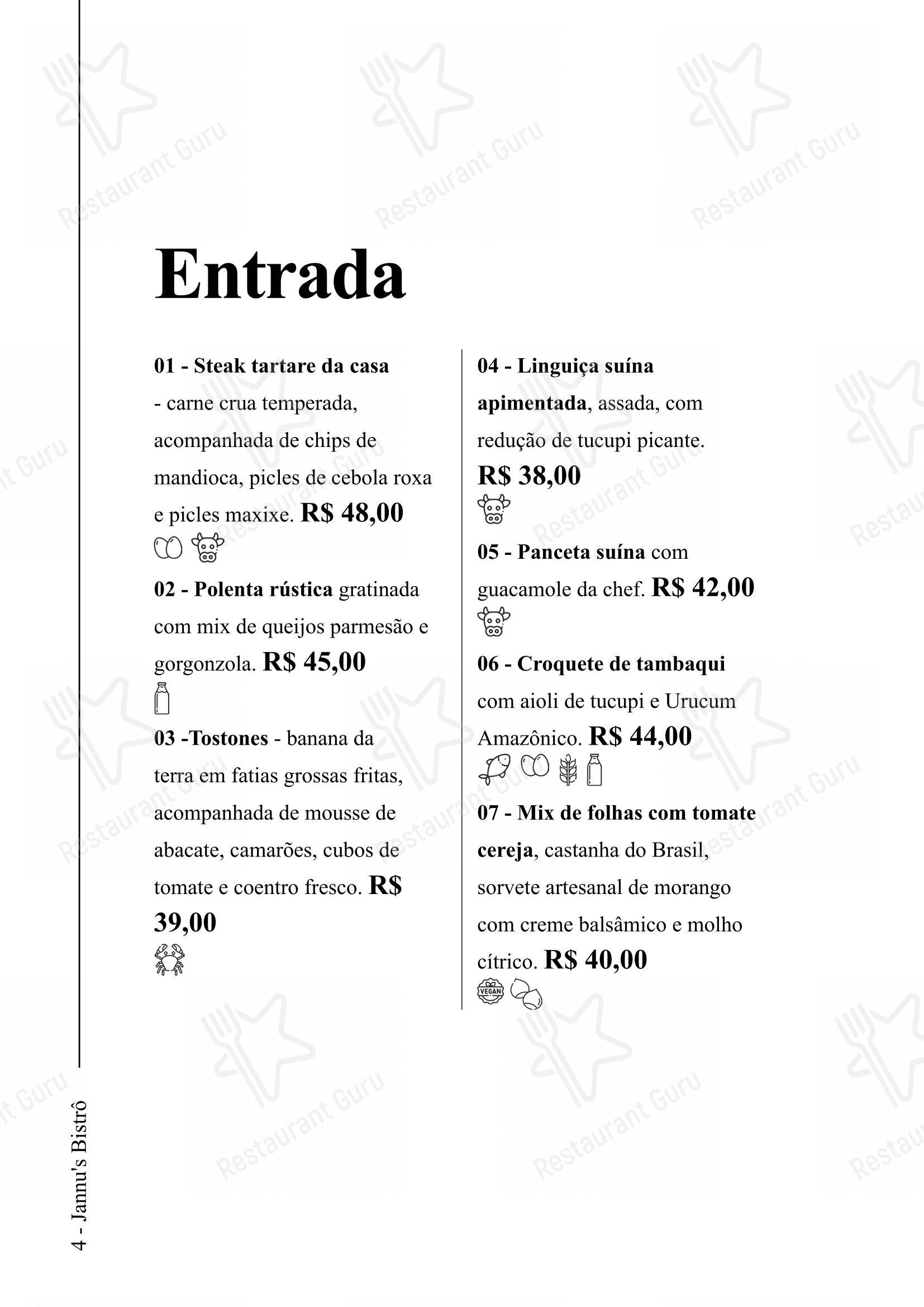 Menu para Jannu's Bistrô restaurante