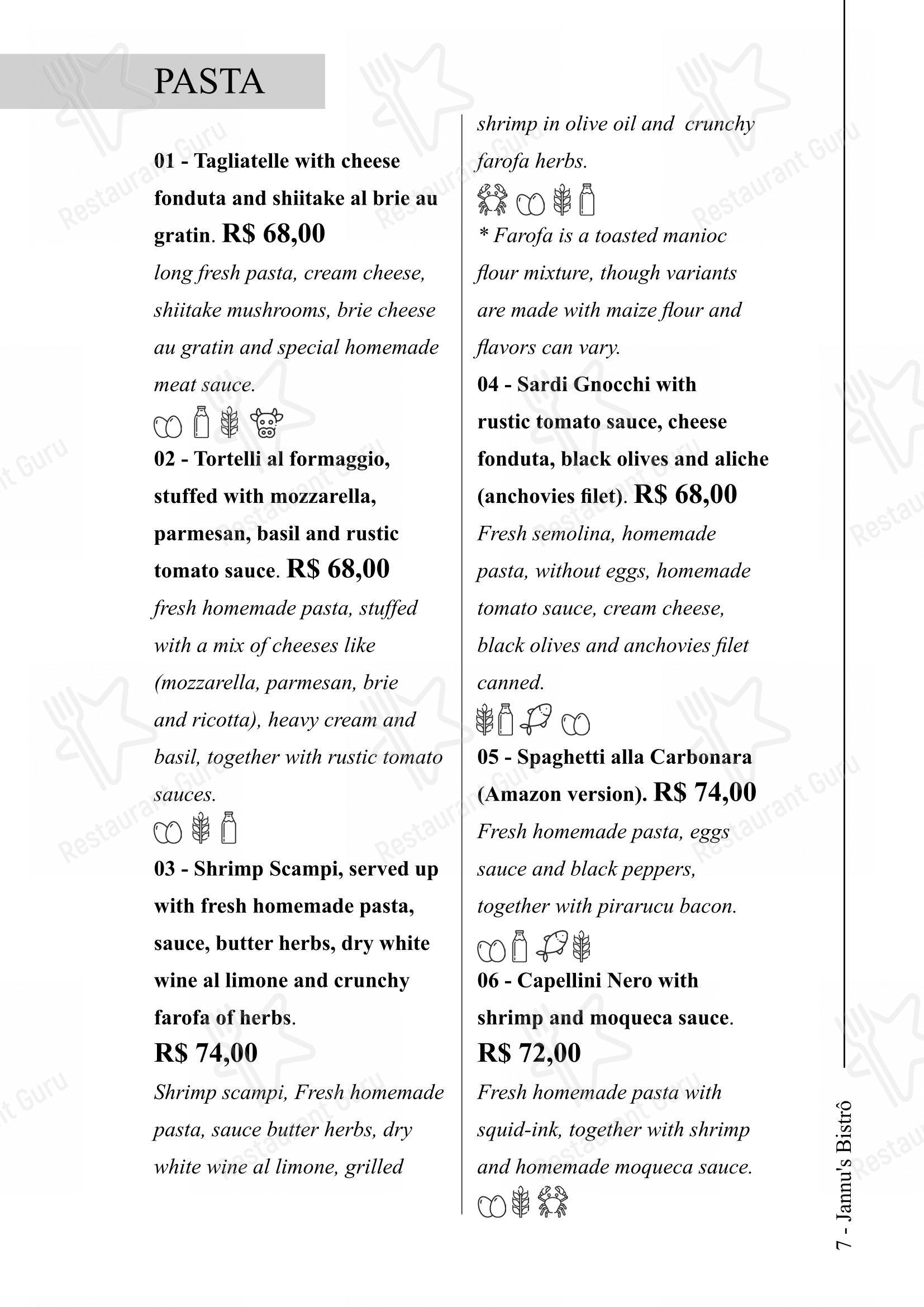 Menu bar para Jannu's Bistrô restaurante