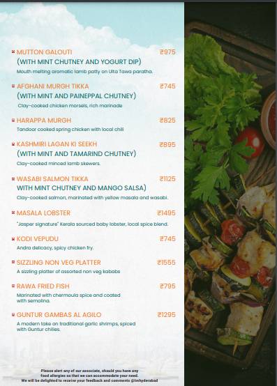 Jasper - Grill and Bar menu