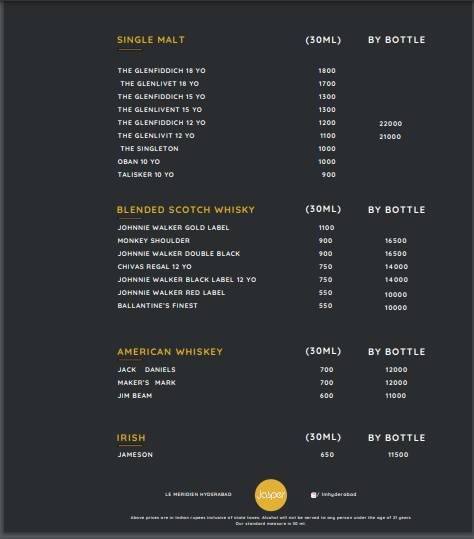 Jasper - Grill and Bar menu