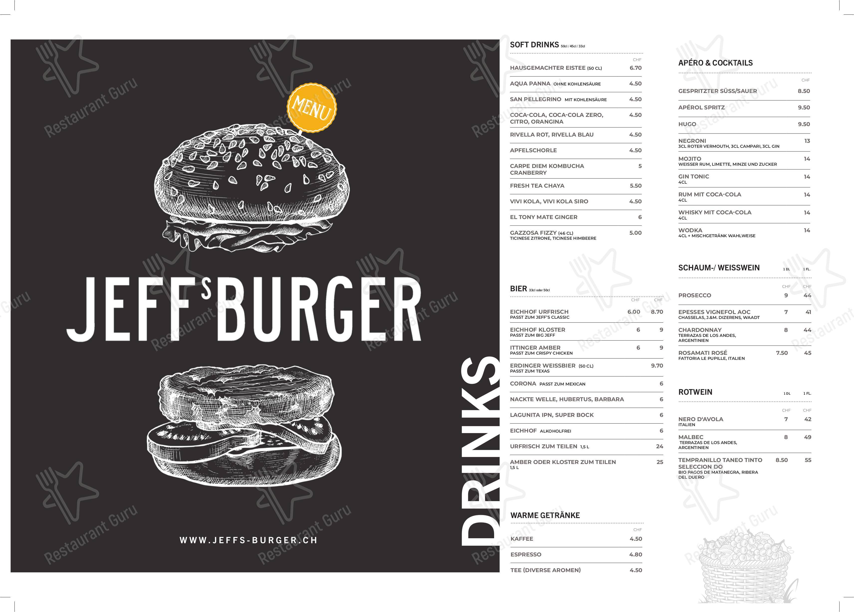 Menu per Jeff's Burger in Lucerna
