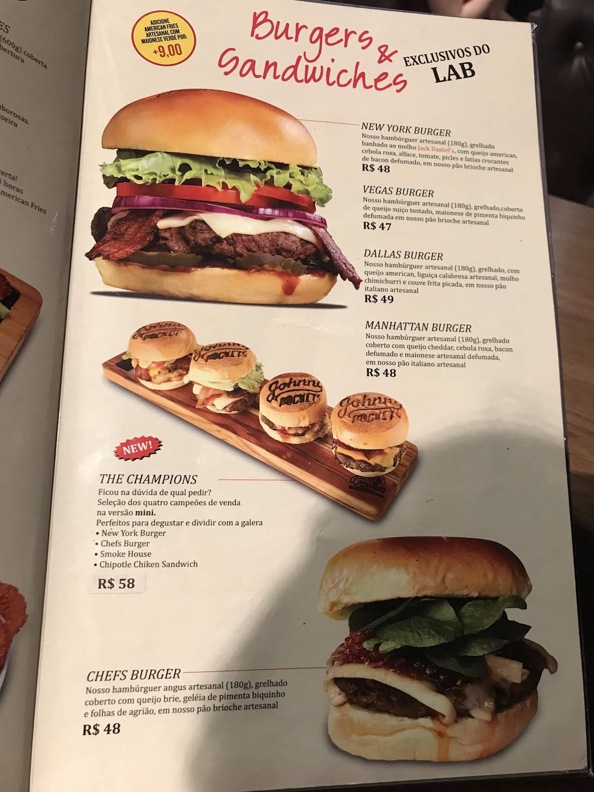 Johnny Rockets Lab @ Vila Madalena cardápio