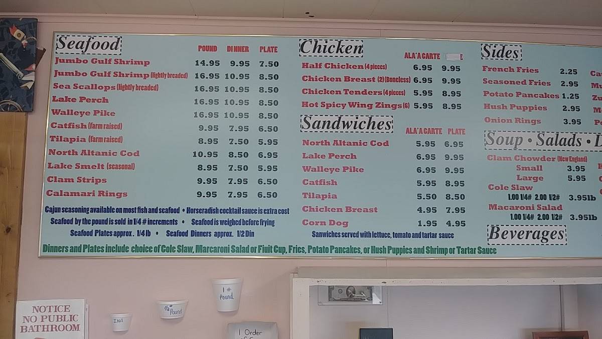 Menu at Johnson's Fish & Shrimp restaurant, Lake Station
