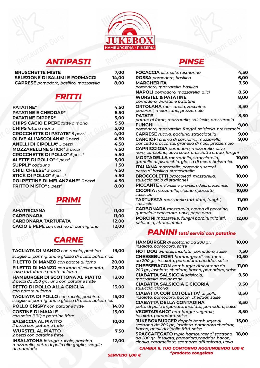Menu di Jukebox Hamburgeria - Pinseria