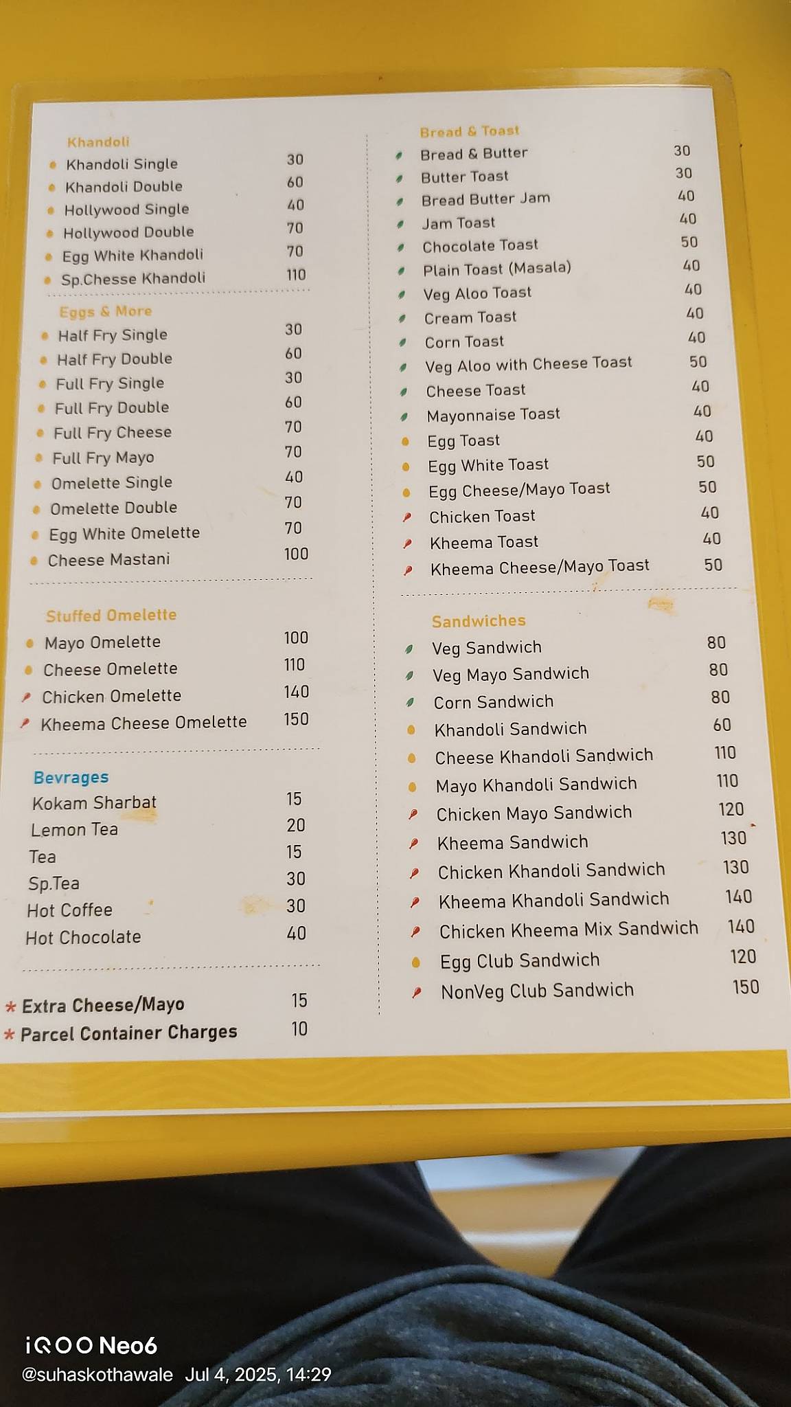 KHANDOLI Nitin's Canteen menu