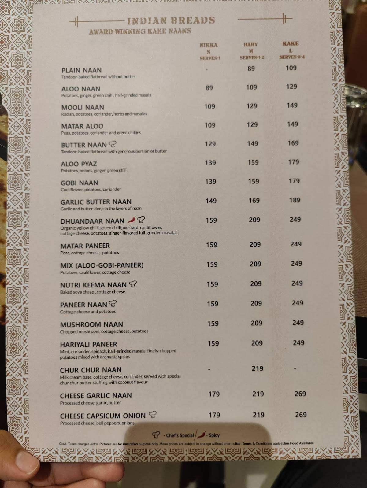 Kake Di Hatti Mohali menu