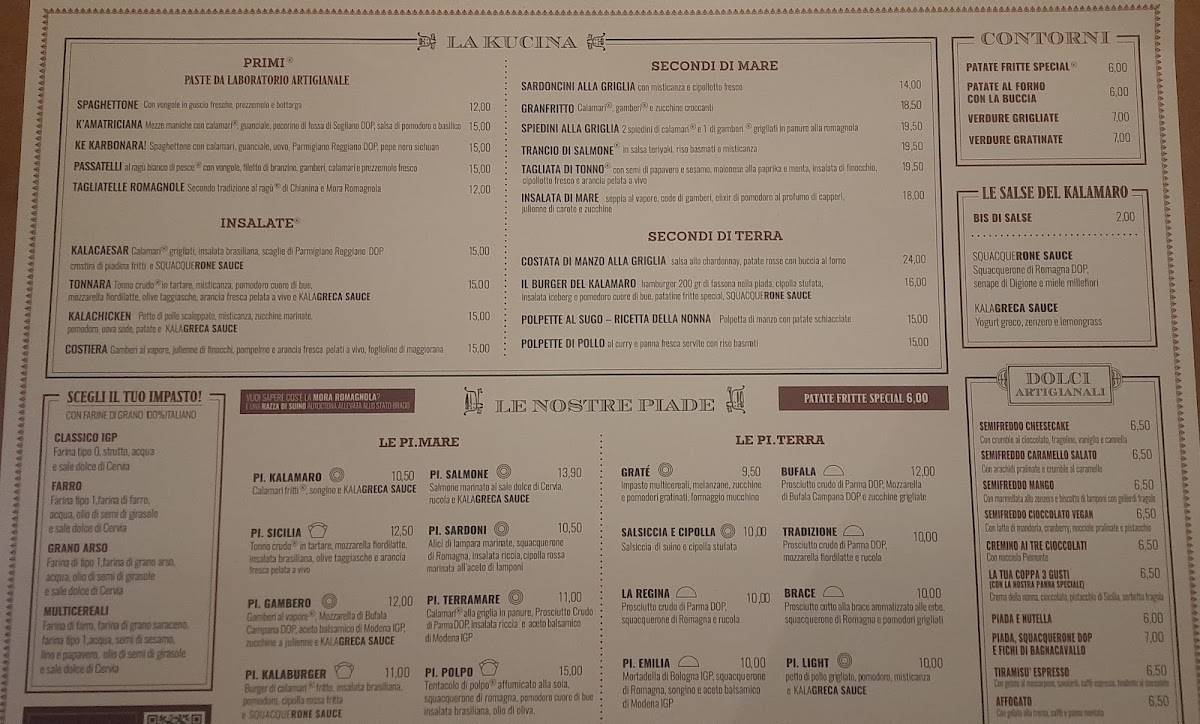 Menu di Kalamaro Piadinaro - Riccione 