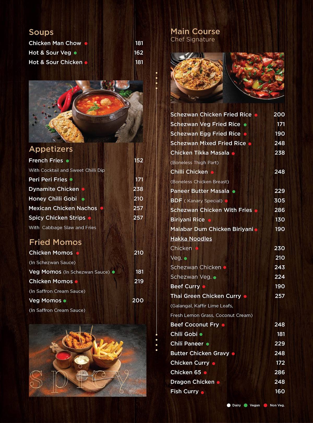 Kanary Restaurant menu