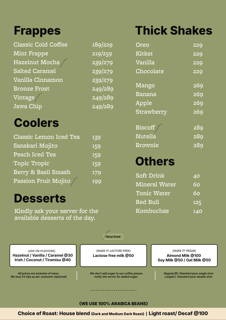 Kapai Coffee house and Bistro menu